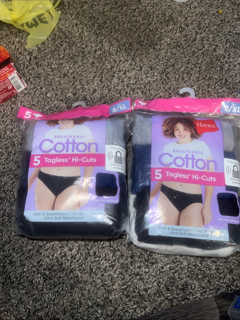 Hanes Girls' Breathable Cotton Tagless Hi-Cut Briefs - Black & Navy - 8/XL